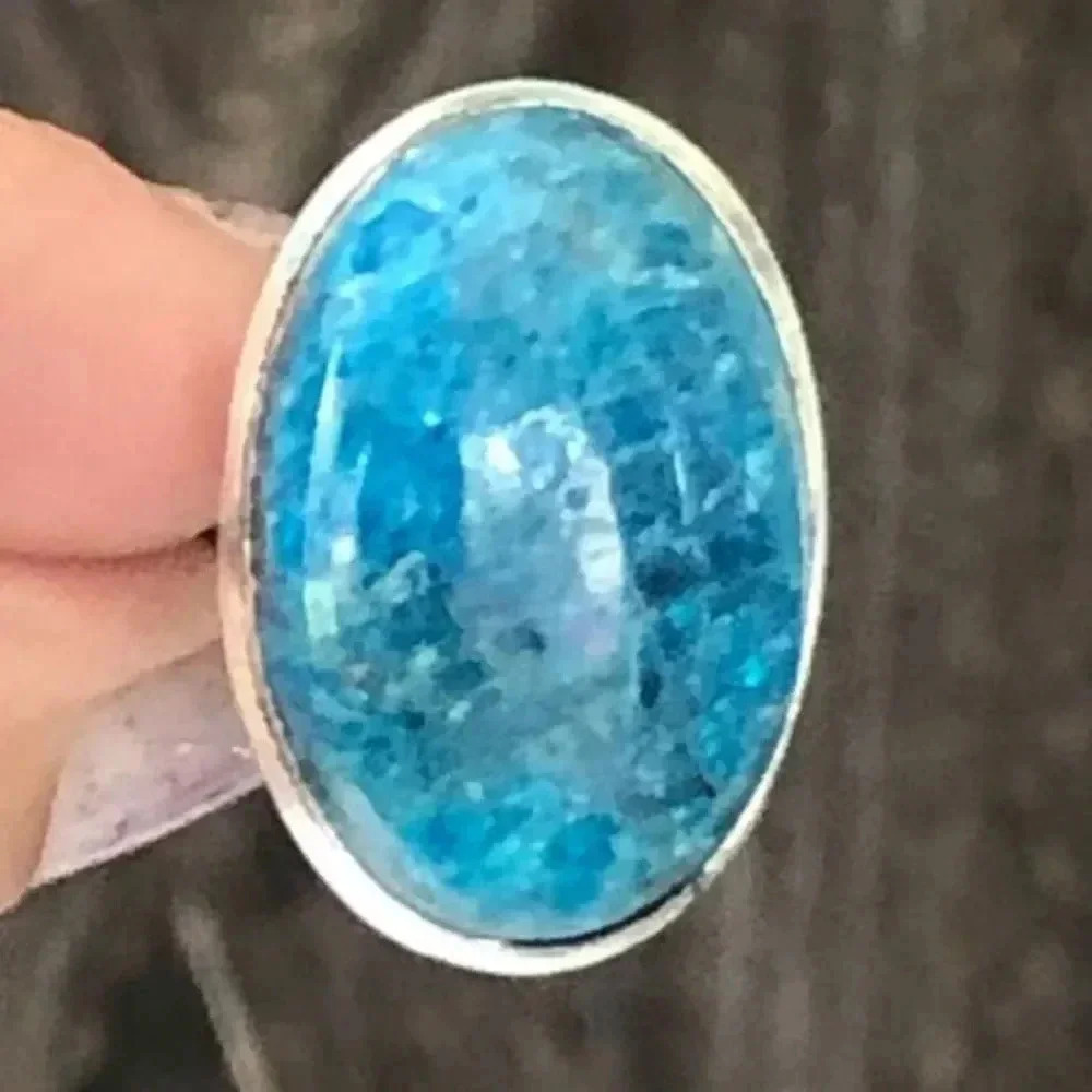SIZE 6 Blue Apatite Oval 925 Sterling Silver Ring NWT
